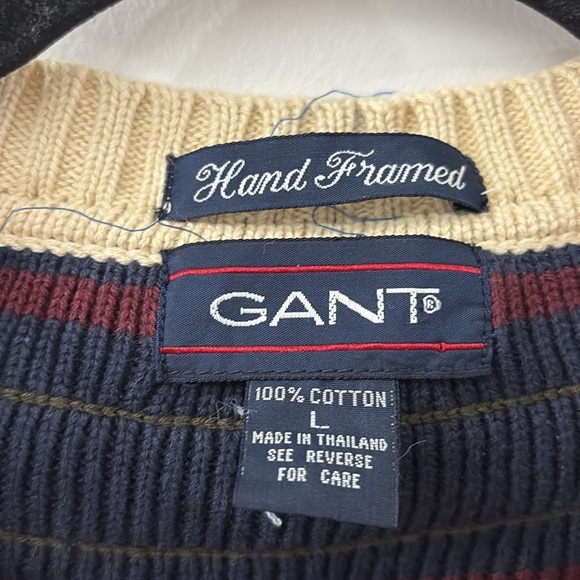 GANT Cream and Burgundy V-Neck Sweater - Mens large - 100% cotton - Picture 2 of 5